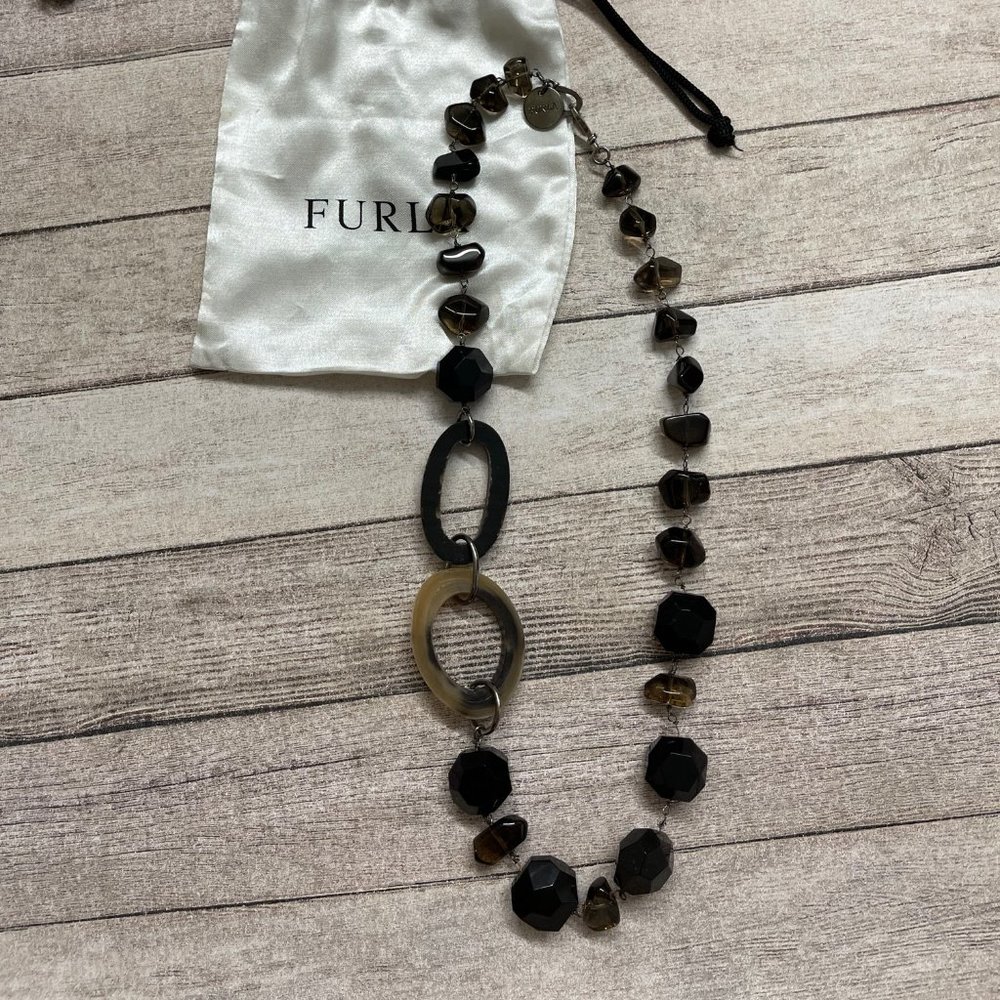 FURLA Italy Chunky Black Smoky Beaded Necklace